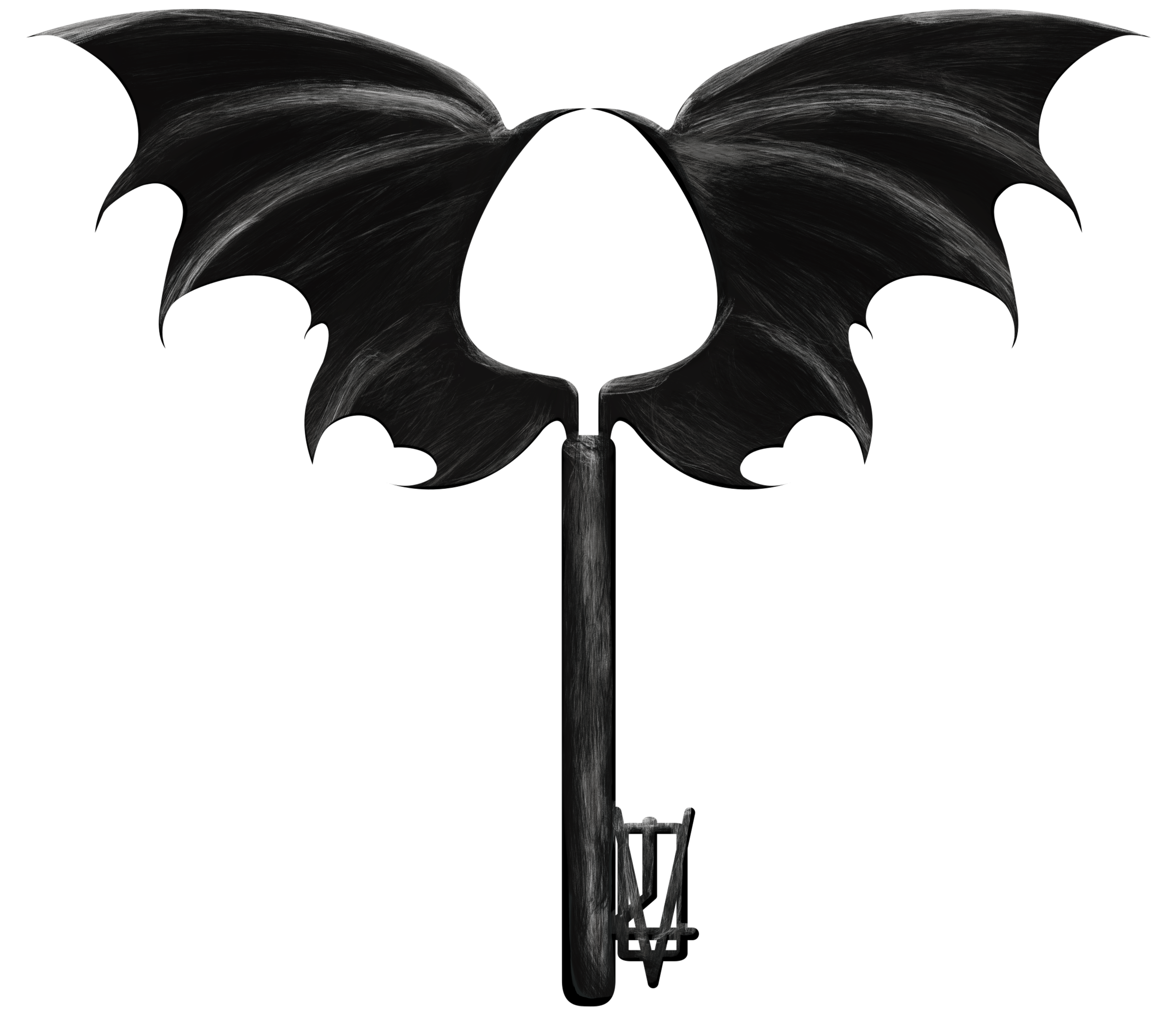 A black victorian style key with large dragon wings at the top